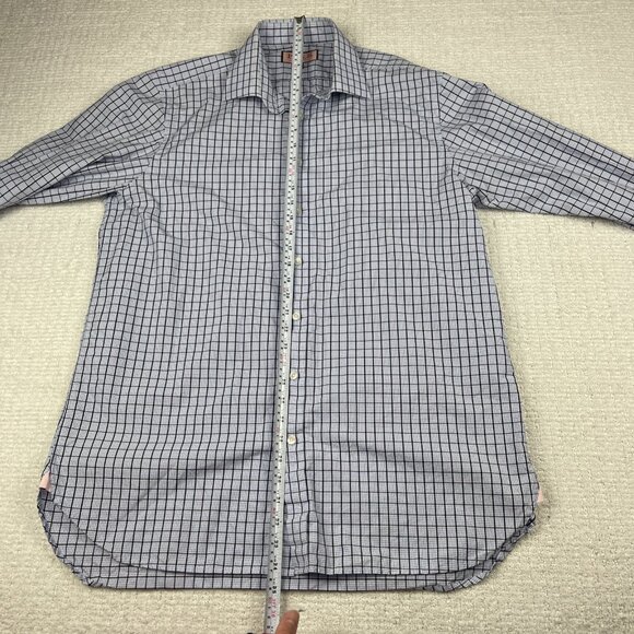 Thomas Pink Shirt Mens 17-35 Blue Mini Check Plaid Dress shirt Plaid pattern - Picture 13 of 16